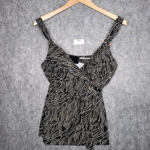 Miraclesuit Black Gold White Polka Dot V Neck Tankini Swim Top Womens Size 34DDD